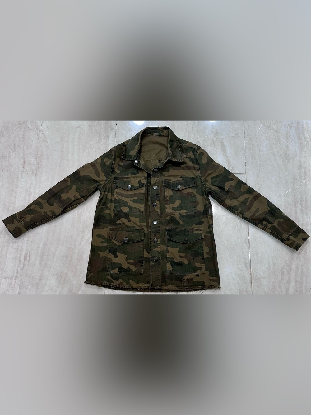 BLANKNYC Camo Military Jacket Olive Army Green Camouflage Sz Large